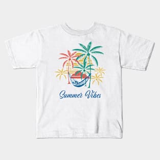 Summertime - Retro Summer Vibes (Blue) Kids T-Shirt